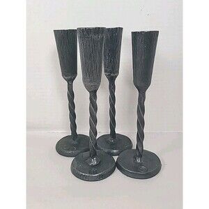 Set Of 4 Plow & Hearth Twisted Forged 7.5" Iron Candlesticks